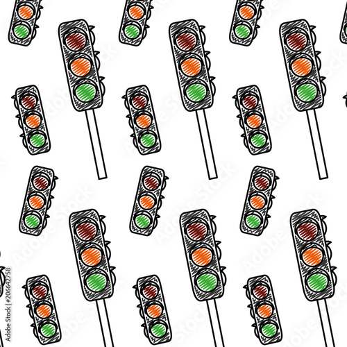 doodle safety traffic light transport background