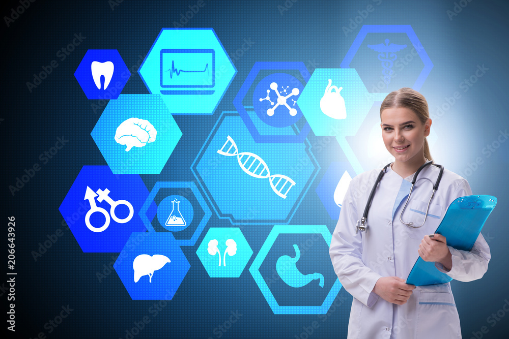 Woman doctor in telemedicine futuristic concept Woman doctor in telemedicine futuristic concept