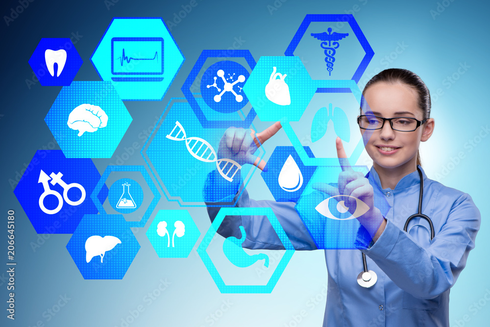 Woman doctor in telemedicine futuristic concept Woman doctor in telemedicine futuristic concept