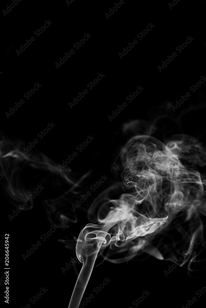 Movement of white smoke isolated on black background.