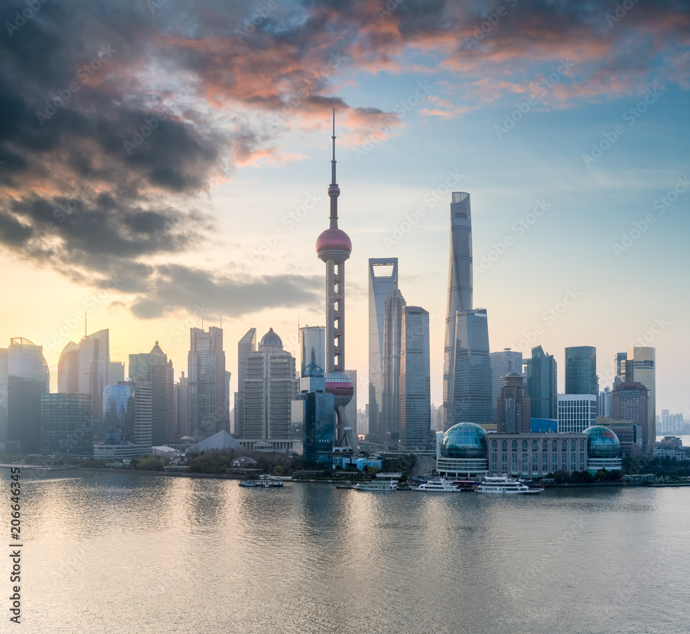 shanghai cityscape with morning glow