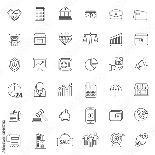 set of finance icon with thin style use for web or presentation element, editable stroke