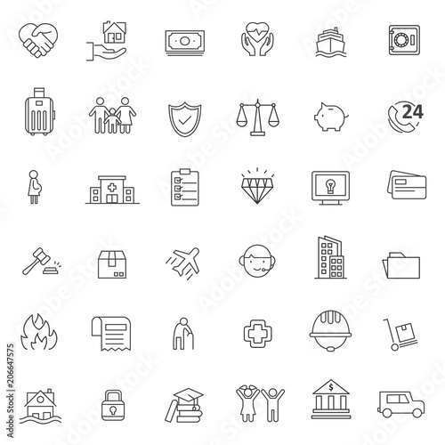 set of insurance icon with thin line use for web or inforaphic, editable stroke 