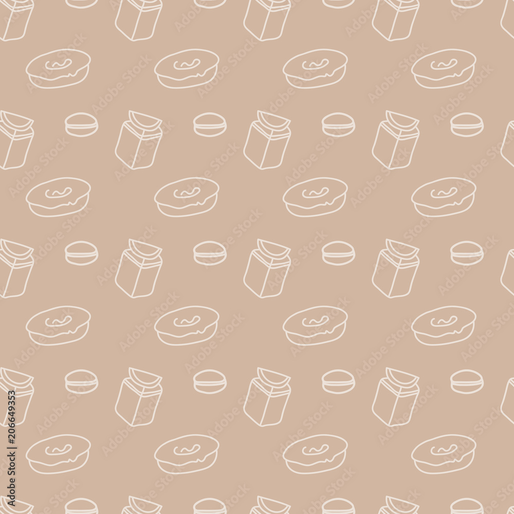 Food Pattern Seamless Background, Donuts, Desserts And Cakes Food Pattern Seamless Background, Donuts, Desserts And Cakes
