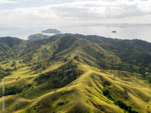 Aerial View of Green Tropical South Pacific Malolo Island in Fiji
