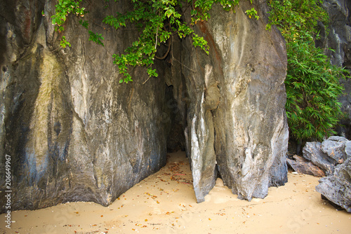 Eroded limstone detail from a beach in Ha Long Bay, Vietnam photo