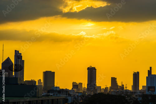City building silhouette sunset metropolitan background