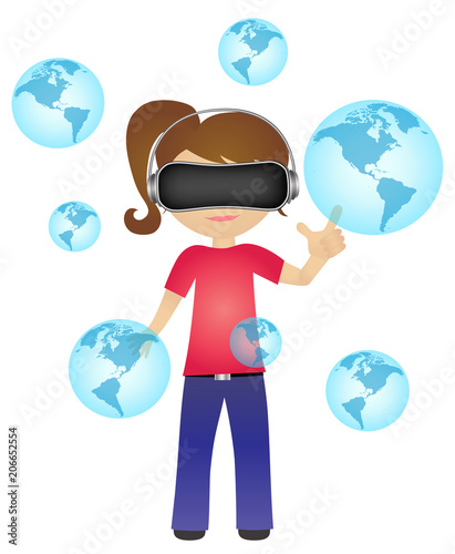 Virtual reality- Girl touching world globe hologram