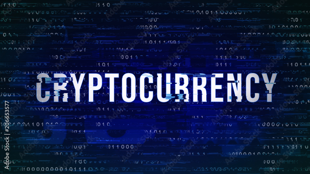Cryptocurrency - Glitched Title with Digital Binary Code on Dark Blue Cryptocurrency - Glitched Title with Digital Binary Code on Dark Blue
