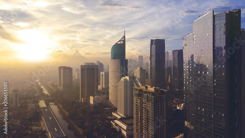 Beautiful Jakarta cityscape under light of sunset