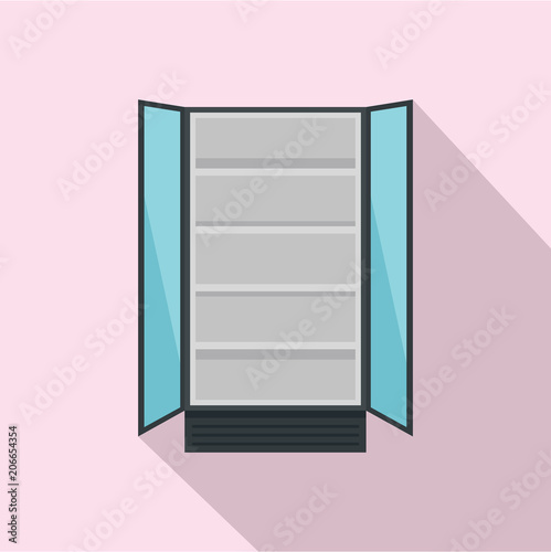 Open commercial fridge icon. Flat illustration of open commercial fridge vector icon for web design