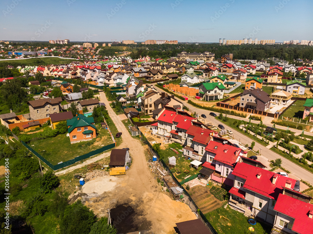 view from above on Modern cottage village near Moscow, Russia