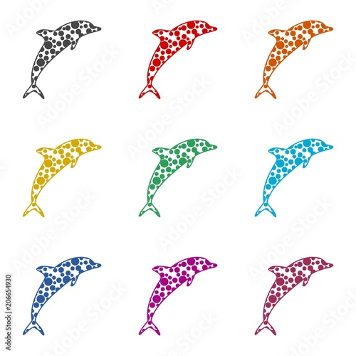 Dolphin fish animal silhouette icon, Silhouette dolphin, color icons set