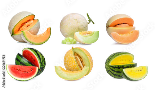 collection of melon isolated on white background