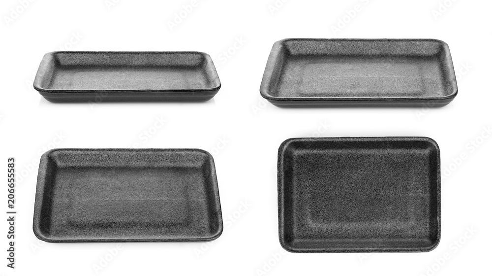 black empty foam food tray isolated on white background black empty foam food tray isolated on white background
