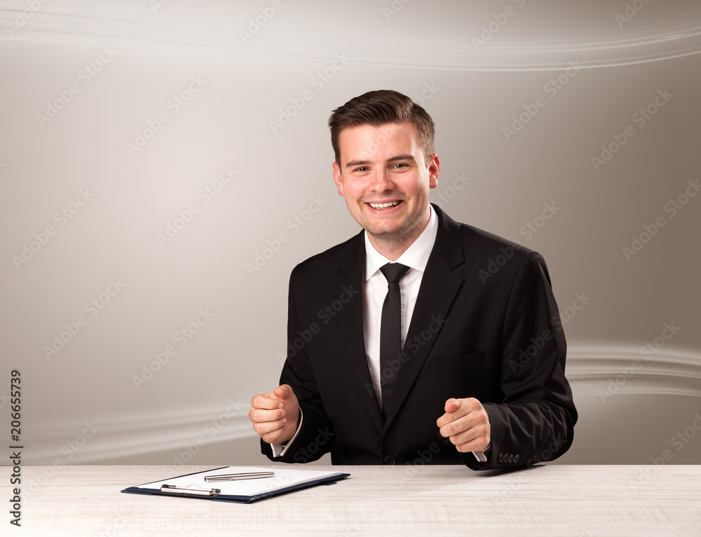 Televison presenter host in live show with blank background Televison presenter host in live show with blank background