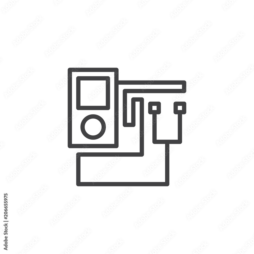 mp3 player outline icon. linear style sign for mobile concept and web design. Portable musical player and headphones simple line vector icon. Symbol, logo illustration. Pixel perfect vector graphics