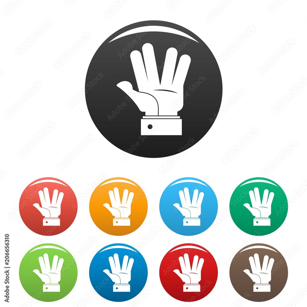 Hand hello icon. Simple illustration of hand hello vector icons set color isolated on white Hand hello icon. Simple illustration of hand hello vector icons set color isolated on white