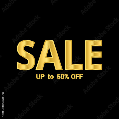Sale banner template design. Gold word SALE isolated on black background. Vector illustration.