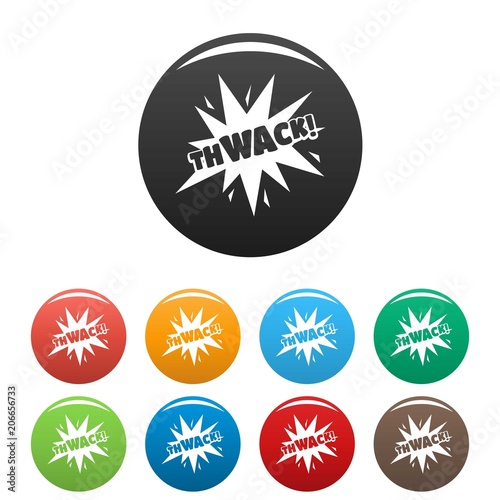 Comic boom thwack icon. Simple illustration of comic boom thwack vector icons set color isolated on white