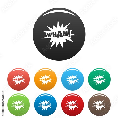 Comic boom wham icon. Simple illustration of comic boom wham vector icons set color isolated on white