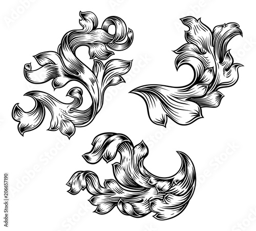 Floral Filigree Pattern Scroll Heraldry Design Set