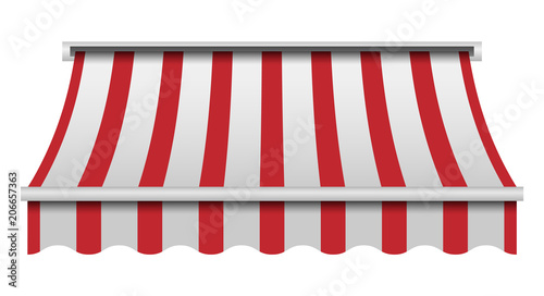 Red and white awning mockup. Realistic illustration of red and white awning vector mockup for web design isolated on white background