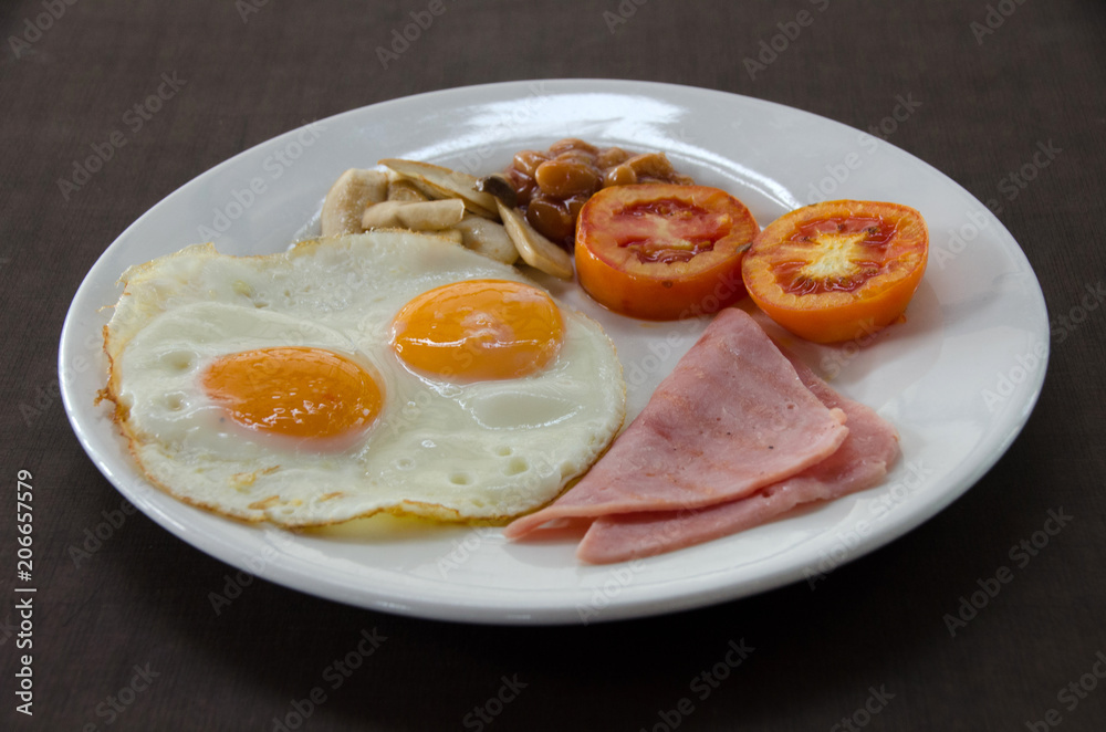 American Blackfast with fried egg.close up egg