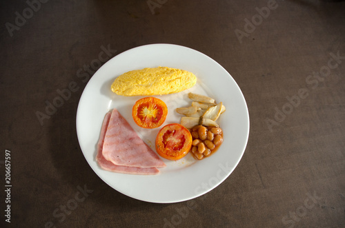 American Blackfast with omelet egg and ham