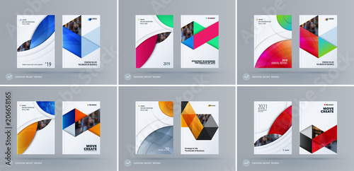 Brochure design round template. Colourful modern abstract set, annual report with circle for branding.