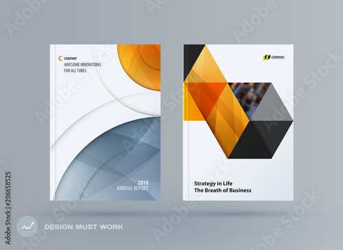 Brochure design round template. Colourful modern abstract set, annual report with circle for branding.