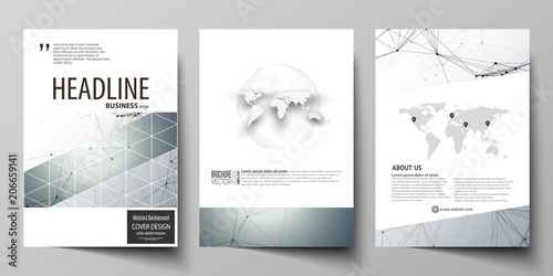 Business templates for brochure, magazine, flyer. Cover design template, vector layout in A4 size. Genetic and chemical compounds. DNA and neurons. Science technology concept. Geometric background.