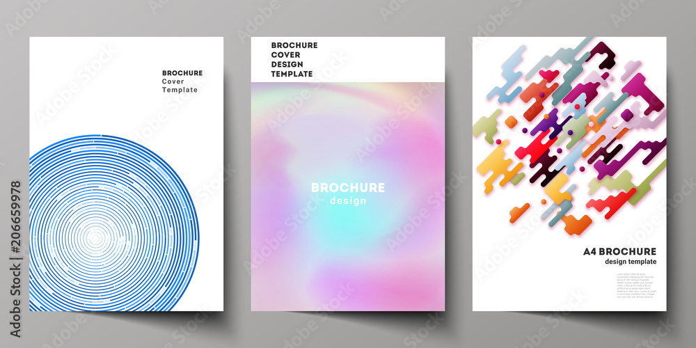 The vector illustration of the layout of A4 format modern cover mockups design templates for brochure, magazine, flyer, booklet, report. Abstract colorful geometric backgrounds in minimalistic design