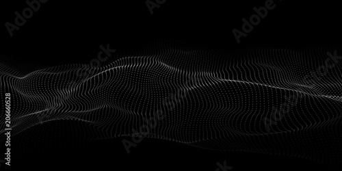 Wave of particles. Abstract background with a dynamic wave. Big data. Vector illustration.