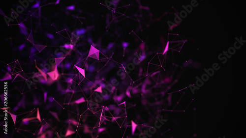 Music colorful abstract background. Plexus effect. Particles background with connecting dots and lines.
