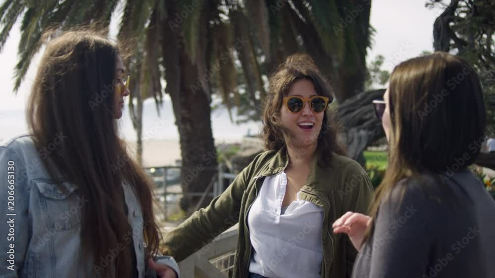 Group Of Girlfriends Chat And Tell Each Other Stories At The Beach, Santa Monica, CA - Shot On Red Scarlet-W Dragon In 4K, Slow Motion Group Of Girlfriends Chat And Tell Each Other Stories At The Beach, Santa Monica, CA - Shot On Red Scarlet-W Dragon In 4K, Slow Motion