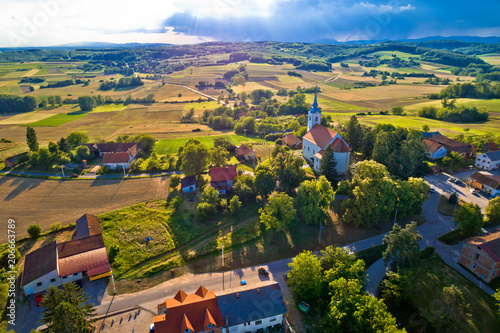 Idyllic rural Croatia village aerial view photo