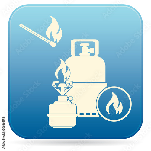 Camping stove with gas bottle icon vector