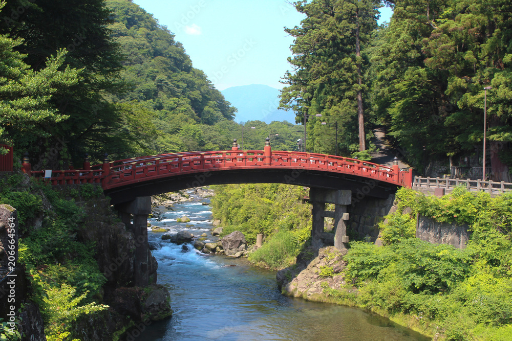 Shinkyo bridge in summer season, Nikko, Japan Shinkyo bridge in summer season, Nikko, Japan