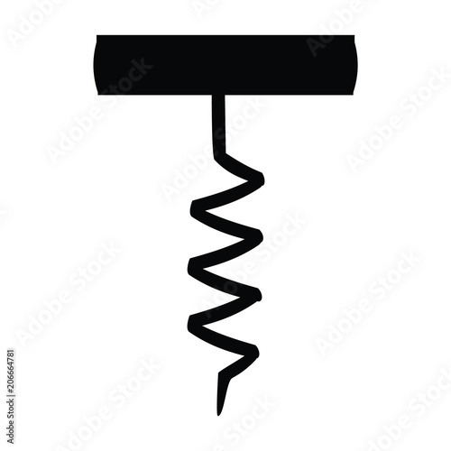 A black and white silhouette of a corkscrew