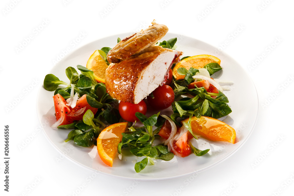 Grilled chicken fillet on white background