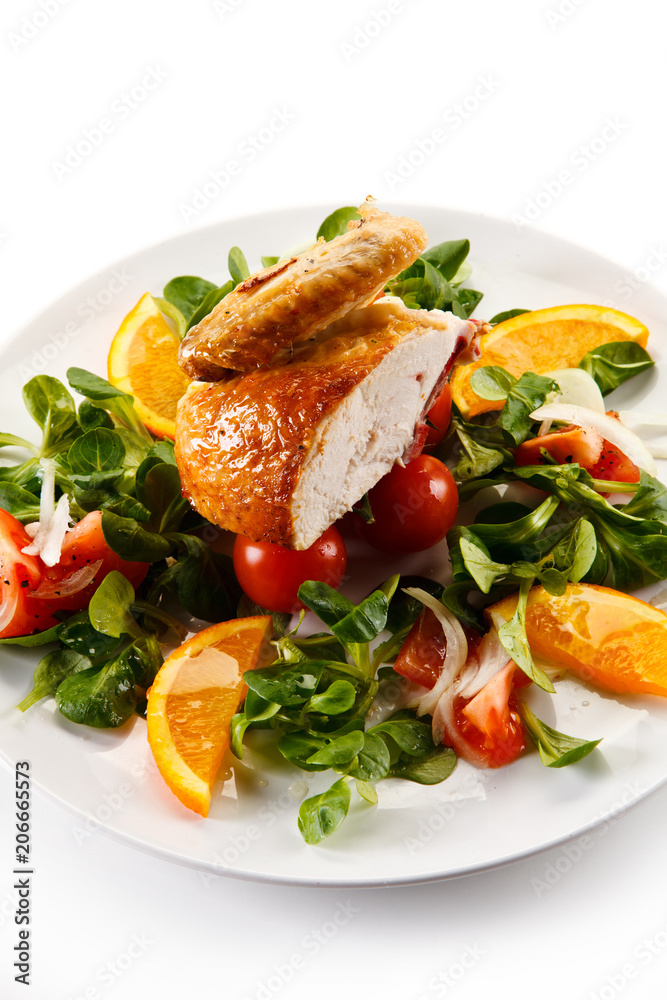 Grilled chicken fillet on white background