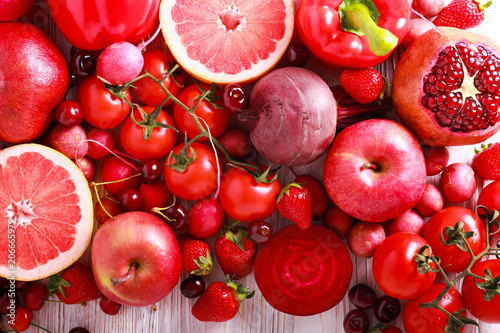 Fototapeta Naklejka Na Ścianę i Meble -  Red color assorted vegetables and fruits
