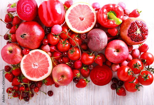 Fototapeta Naklejka Na Ścianę i Meble -  Red color assorted vegetables and fruits