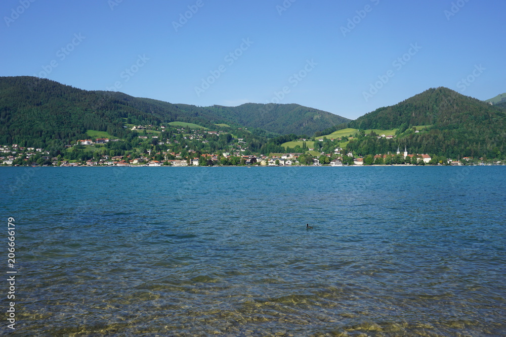 Tegernsee vom See aus mit Bergen, Bayern, Germany