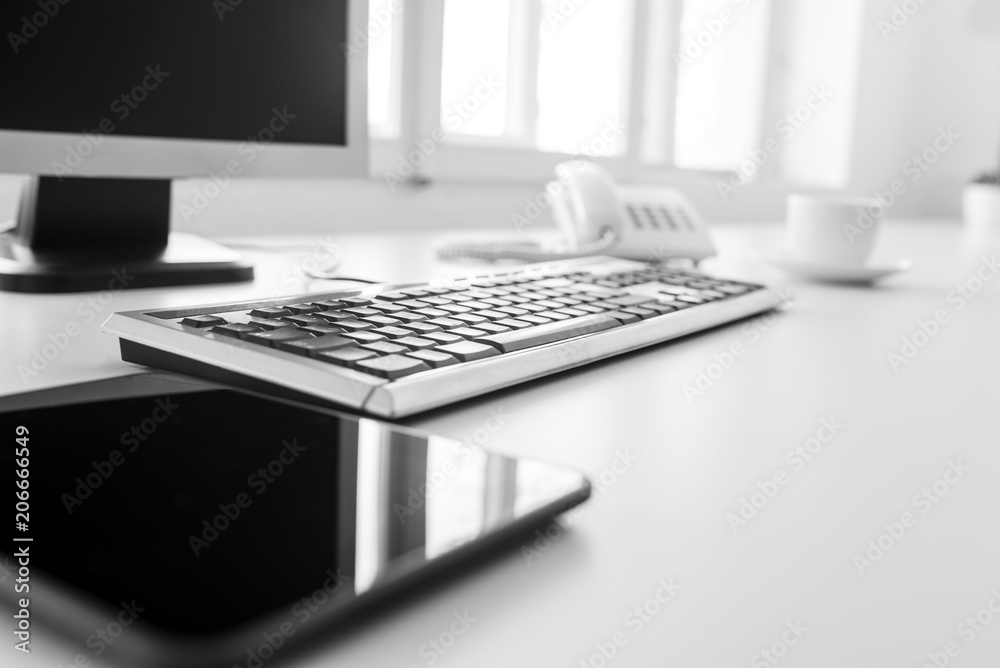 Blank tablet, keyboard and desktop computer Blank tablet, keyboard and desktop computer
