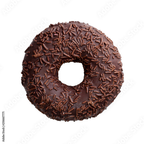 Delicious donut covered with chocolate isolated on white background