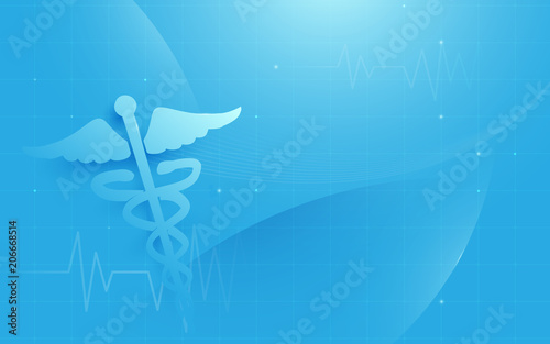 Caduceus symbol and Abstract geometric on blue background