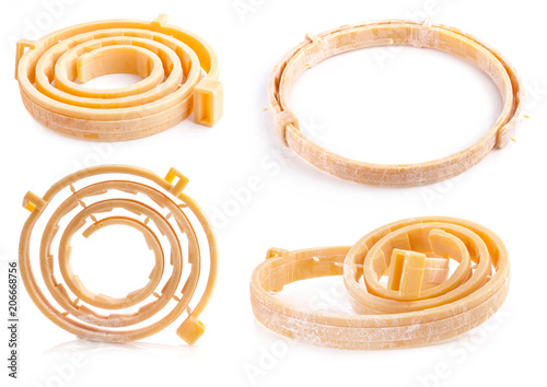 Protecting collar for dogs against acarids and fleas isolated on a white background photo