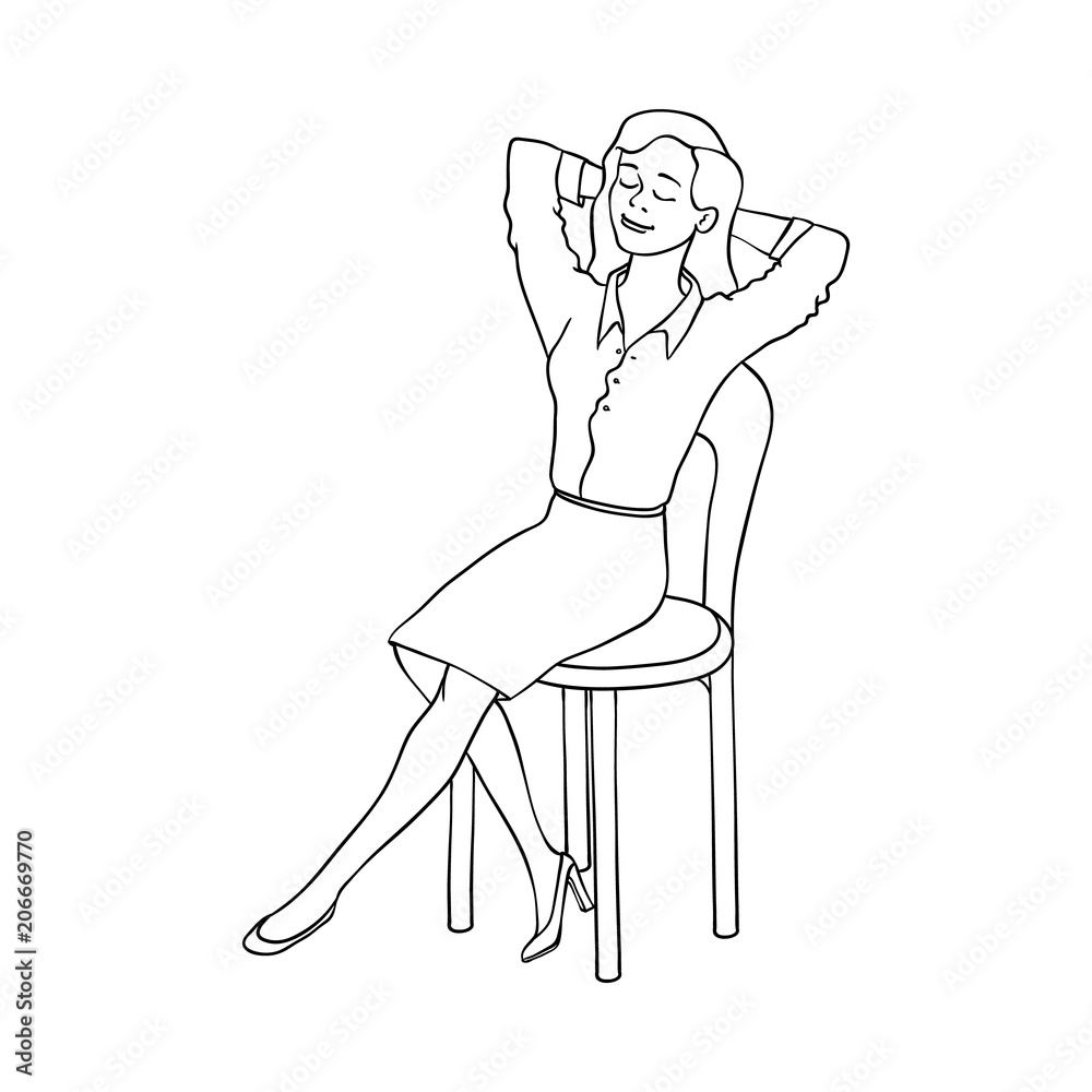 The girl sits on a chair and is engaged in physical therapy. Vector format,  imitation of freehand drawing Stock Vector by ©BolotovaTatyana 278816138